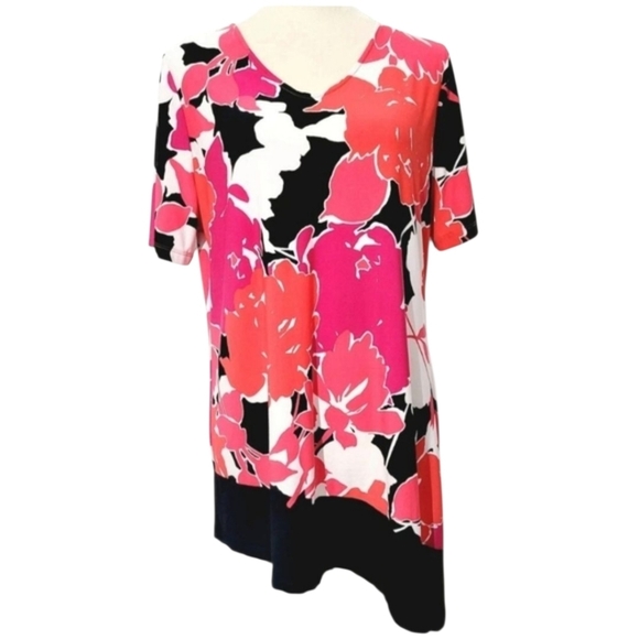 Susan Graver Tops - Susan Graver Women's Top Tunic Size Medium Floral Print V-Neck Short Asymmetric